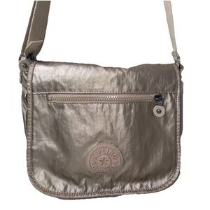 Kipling Metallic Beige Crossbody Beige Canvas Strap Silver Hardware